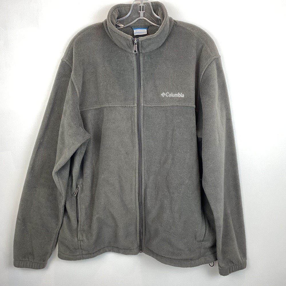 Columbia Jacket Mens XL Fleece Gray Full Zip Long Sleeve Polyester Warm Cozy